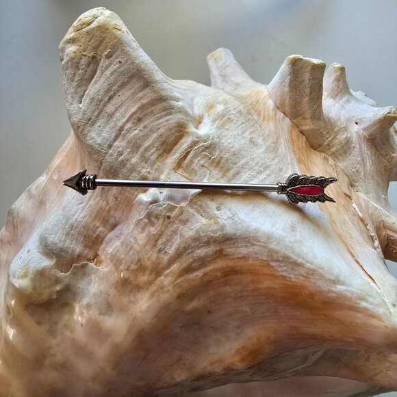 14G Arrow industrial barbell with red enamel externally threaded scaffold jewelr - Picture 2 of 2